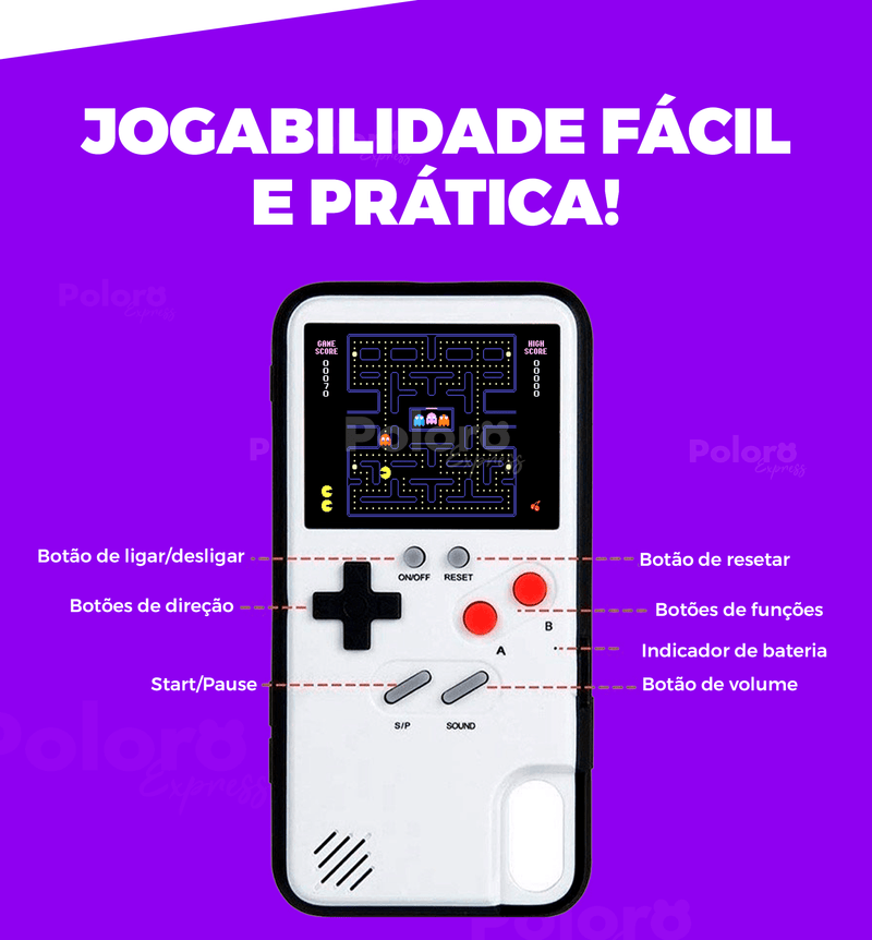 Capa de iPhone RetroCase® com MAIS DE 30 JOGOS nostálgicos + CABO USB DE BRINDE!