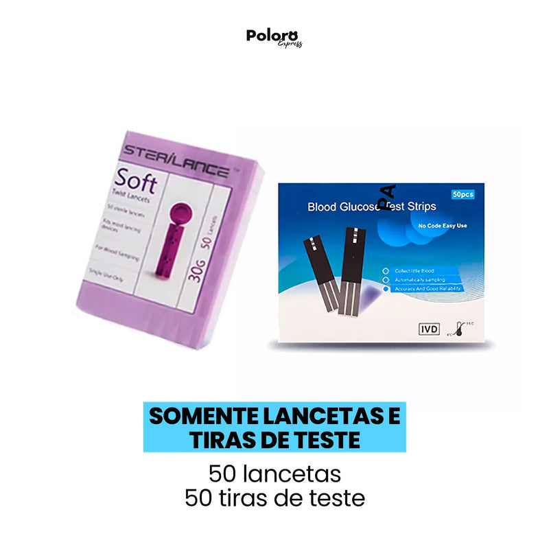 Medidor de Glicose e Glicemia Pollo® - Kit Diabetes