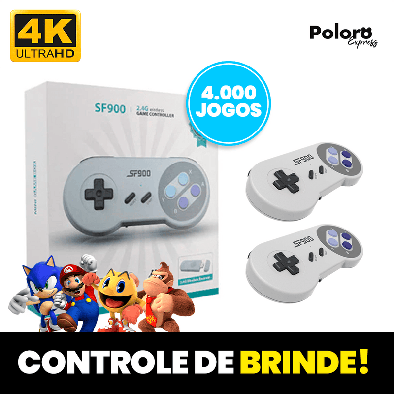 Videogame Retrô Pollo® 4000 Jogos + 2 controles de brinde (Resolução 4K Ultra HD)