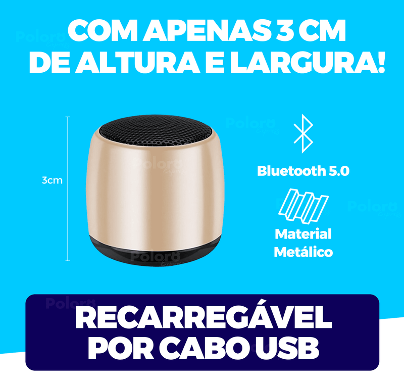 Mini Caixa de Som Bluetooth MiniTune® 3cm - Cordinha de Brinde